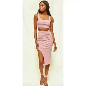 Lulus Set For Life Blush Pink Ribbed Bodycon Two-Piece Dress. Size Medium